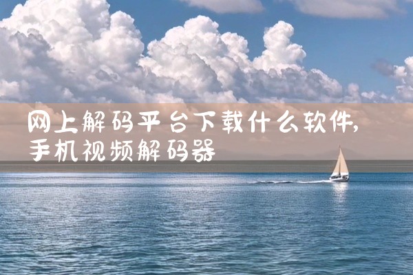 网上解码平台下载什么软件